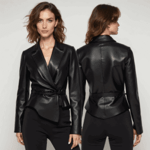 black faux leather blazer for women