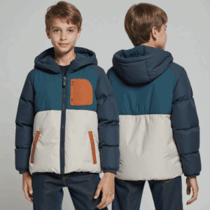 color-blocked kids winter jacket with hood