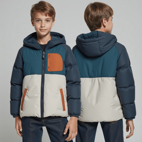 color-blocked kids winter jacket with hood 1 color-blocked kids winter jacket with hood
