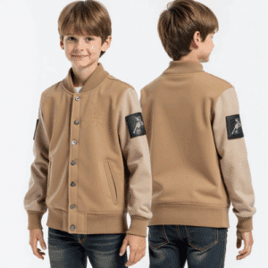 camel two-tone kids varsity jacket