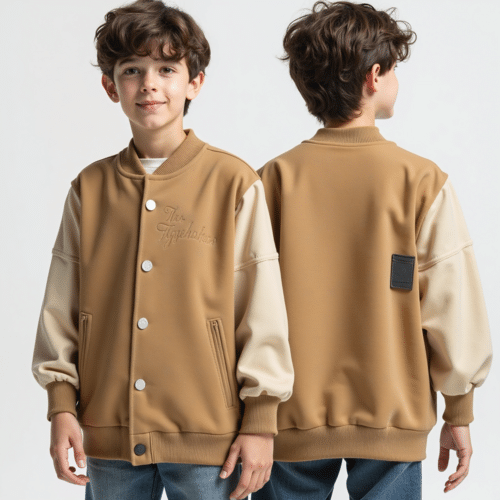 kids varsity jacket tan cream 1 kids varsity jacket tan cream