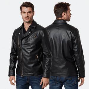 black faux leather biker jacket