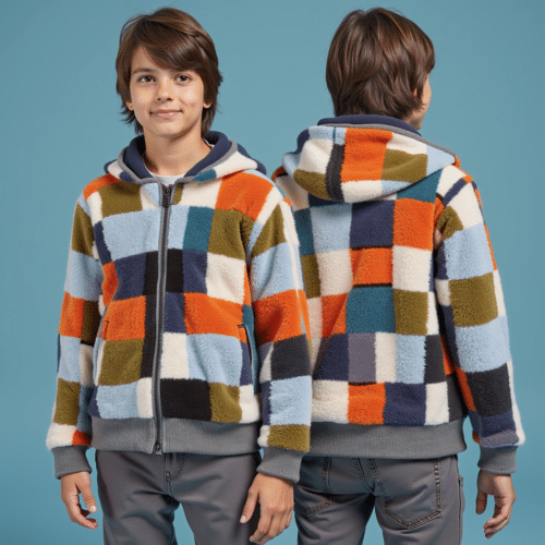 Children's Patchwork Fleece Jacket - Multi-Color Patchwork Design 1 children's patchwork fleece jacket