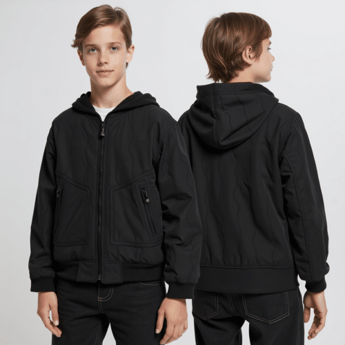 black hooded jacket for boys with zip front and zipper pocket 1 black hooded jacket for boys