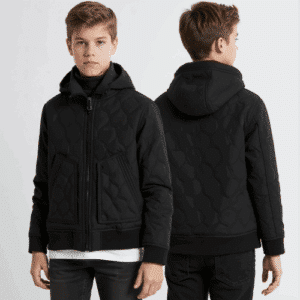 youth black quilted hooded jacket