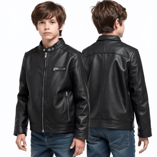 Black Faux Leather Jacket for Boys 1 black faux leather jacket for boys