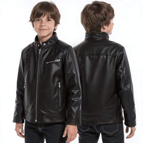 Black Faux Leather Jacket for Boys 1 black faux leather jacket for boys