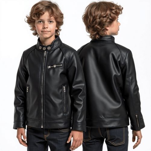 Black Faux Leather Jacket for Boys 1 black faux leather jacket for boys