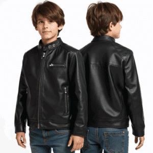 boys black faux leather jacket