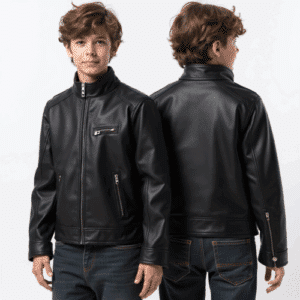 boys black faux leather jacket