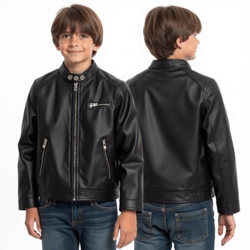black faux leather jacket for kids - Eton Garment 1 black faux leather jacket for kids