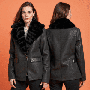 faux leather jacket with fur collar