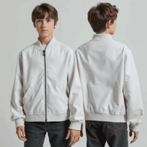 white bomber jacket front zipper