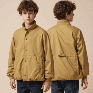 tan nylon jacket with stand collar