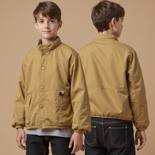 Kids windproof jacket with stand collar - Tan Casual Jacket 1 kids windproof jacket with stand collar