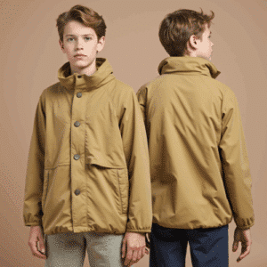 Kids tan water resistant hooded jacket
