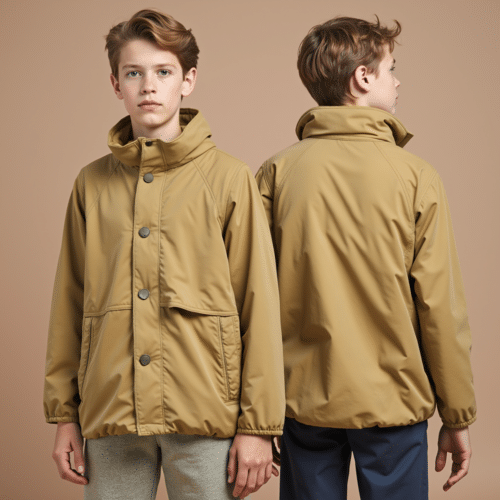 Kids tan water resistant hooded jacket 1 Kids tan water resistant hooded jacket