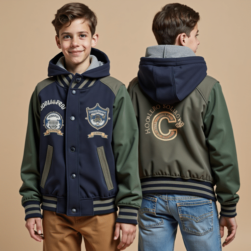 kids two-tone varsity jacket with hood 1 kids two-tone varsity jacket with hood