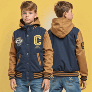 children's navy tan varsity jacket