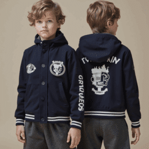 children's navy hooded jacket with patches