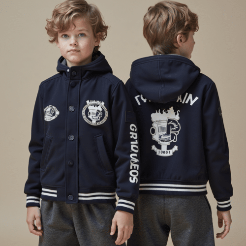 children's navy hooded jacket with patches 1 children's navy hooded jacket with patches