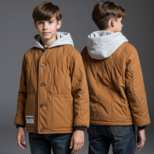 Quilted camel jacket with hood by Eton OEM 1 quilted camel jacket with hood