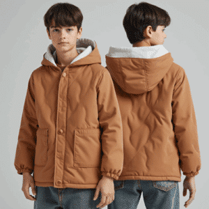 brown quilted hooded kids jacket