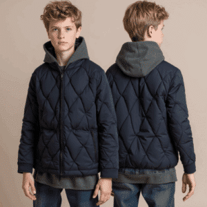 Navy diamond quilted jacket with zipper