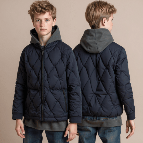 Navy diamond quilted jacket with zipper 1 Navy diamond quilted jacket with zipper