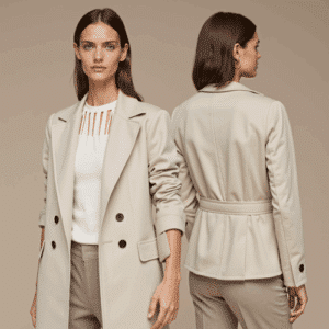 women's beige trench-style blazer