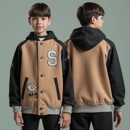 Youth Hooded Two-Tone Varsity Jacket 1 youth hooded two-tone varsity jacket