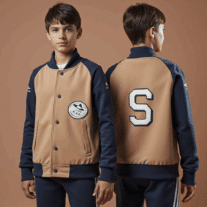 youth camel navy varsity jacket