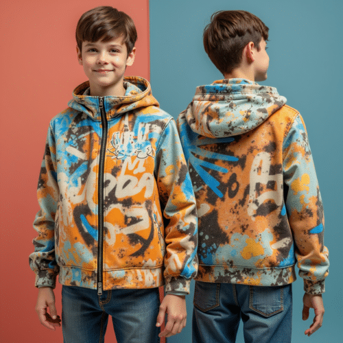 youth graffiti hoodie with zipper