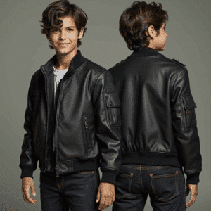 Black faux leather bomber jacket