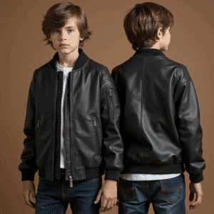 children's black faux leather bomber jacket