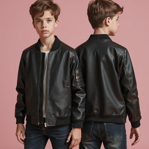 Kids Black Faux Leather Bomber Jacket 1 kids black faux leather bomber jacket