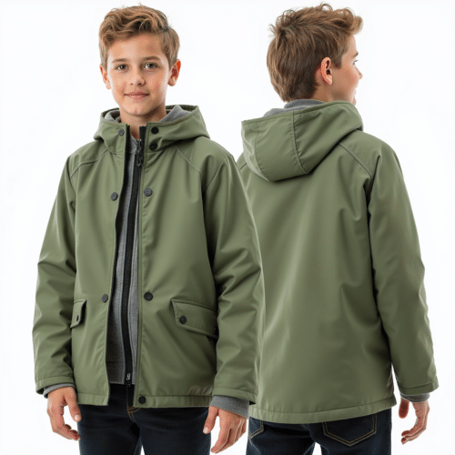 Kids olive green waterproof jacket 1 Kids olive green waterproof jacket