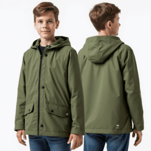 kids hooded olive green waterproof jacket