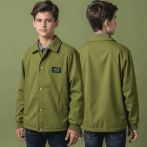 olive green jacket with snap closure