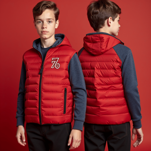 youth red hooded puffer vest