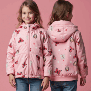 pink girls winter jacket with hood