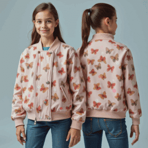 Pastel pink butterfly print bomber jacket