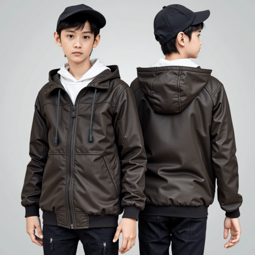 youth hooded brown synthetic leather jacket 1 youth hooded brown synthetic leather jacket