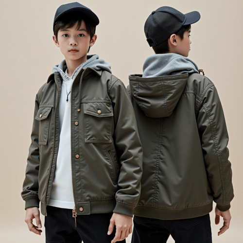 Olive green kids jacket with hood - Eton Garment 1 Olive green kids jacket with hood