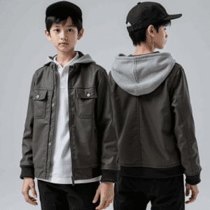 youth hooded faux leather jacket