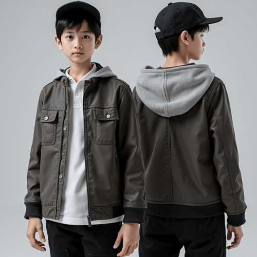 Youth Hooded Faux Leather Jacket 1 youth hooded faux leather jacket