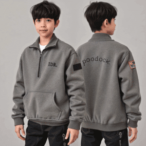 Grey fleece half-zip pullover jacket