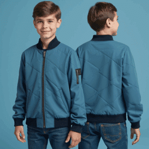 kids teal quilted bomber jacket