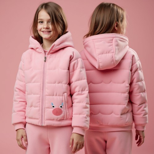 pink quilted kids hooded winter jacket 1 pink quilted kids hooded winter jacket