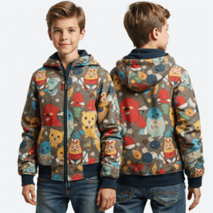 kids hooded jacket with animal print